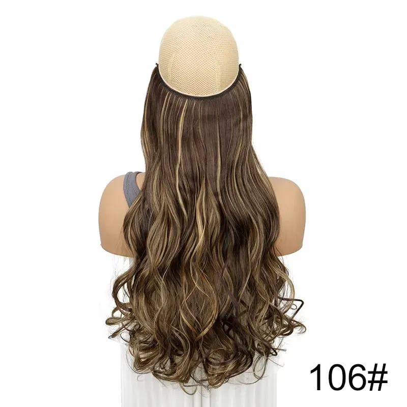 20Inch Synthetic Long Curly Invisible Wire Hair Extensions Headband Heat Resistant No Clips Hairpiece for Women