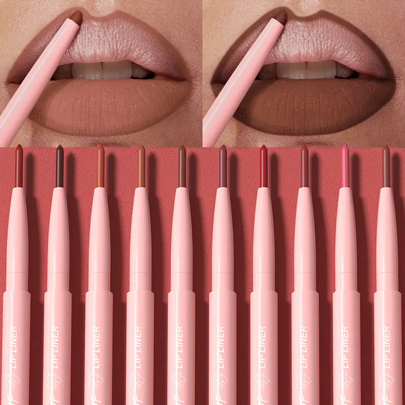 12 สี Matte สีแดงสีน้ำตาล Lipliner ดินสอกันน้ำ Non-stick Cup Slim ลิปสติก Make Up Nude Pink Lip Liner เค้าร่าง Lip Contour — image 1