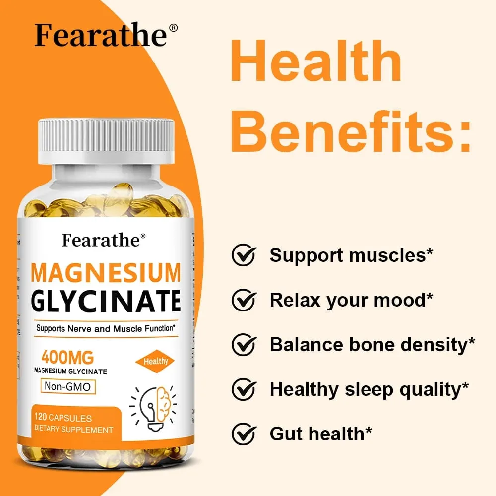 Magnesiumglycinat 400 mg Kapseln unterstützen die Muskeln, Knochen, Herz, Nerven, Schlafqualität und die Gesundheit des Immunsystems. Nicht gentechnisch verändert — image 6