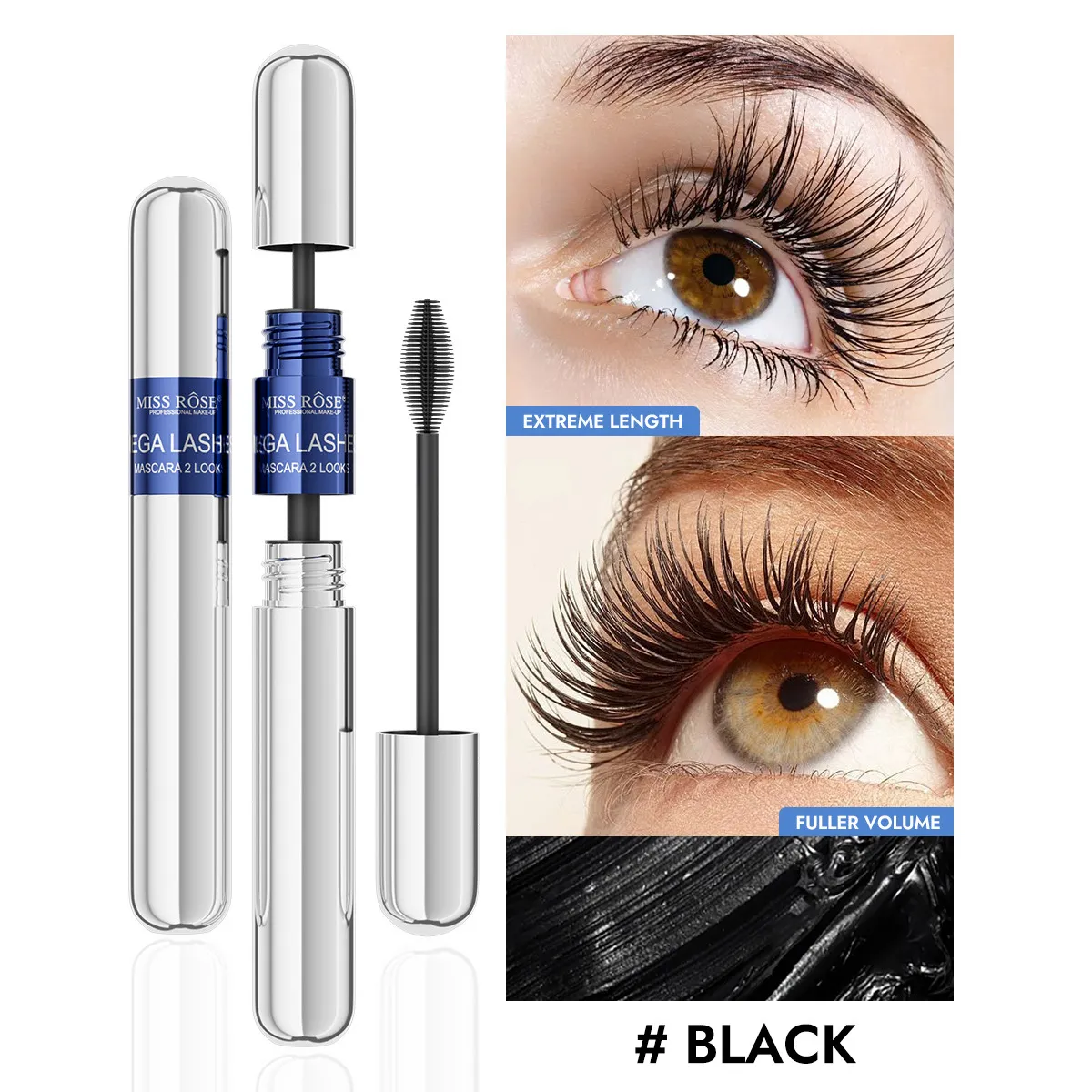 Black Mascara Set Big Brush Head Volumizing Lengthening Curling Mascara Waterproof Eyelash Primer Eye Makeup Cosmetic — image 1