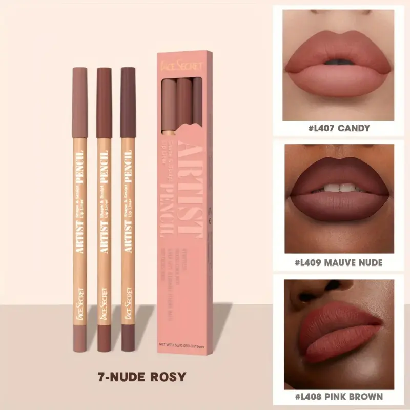 Face Secret 3 ชิ้นชุด Nude Lip Liner Natural Matte ยาวนานกันน้ำสูงสี Hook Line ดินสอเขียนขอบปากแต่งหน้า — image 2