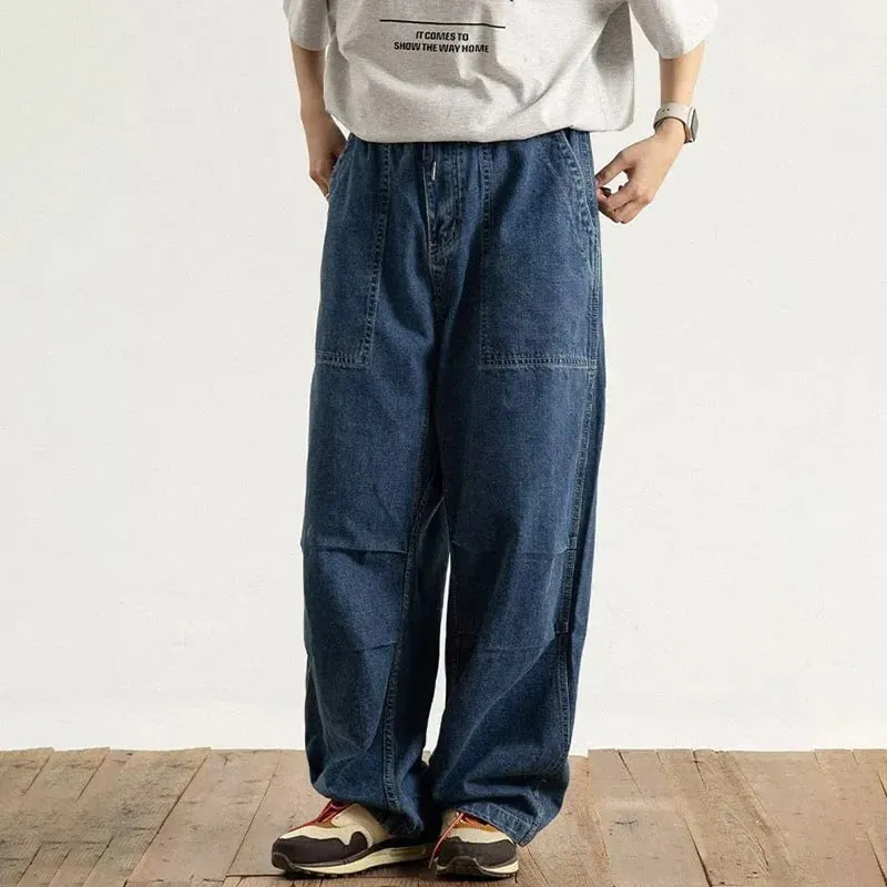 Spring And Autumn Japanese Style Oversized Straight Leg Jeans Loose Drawstring Workwear Pants Wide Leg Pants Men'S Pants — image 2