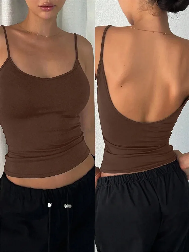 Women Backless Cami Crop Top Summer Solid Color Casual Sleeveless Top Streetwear Y2K Clothes — image 14