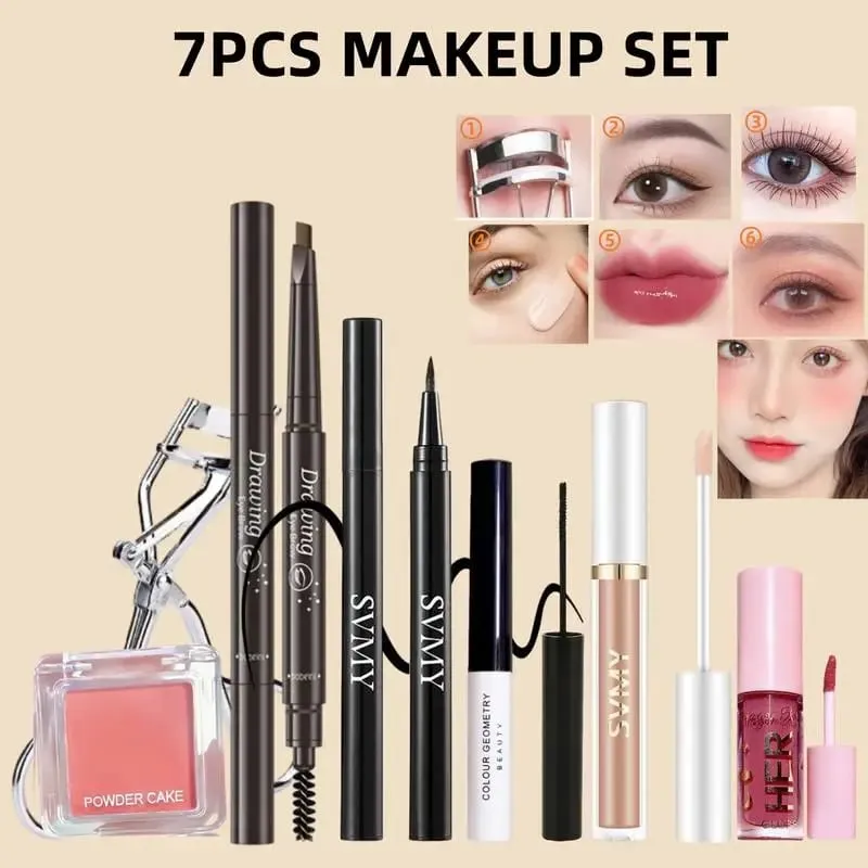 Dárková sada na make-up All-in-One s paletou očních stínů Foundation Lip Gloss štětce na oční linky a další kosmetické dárky