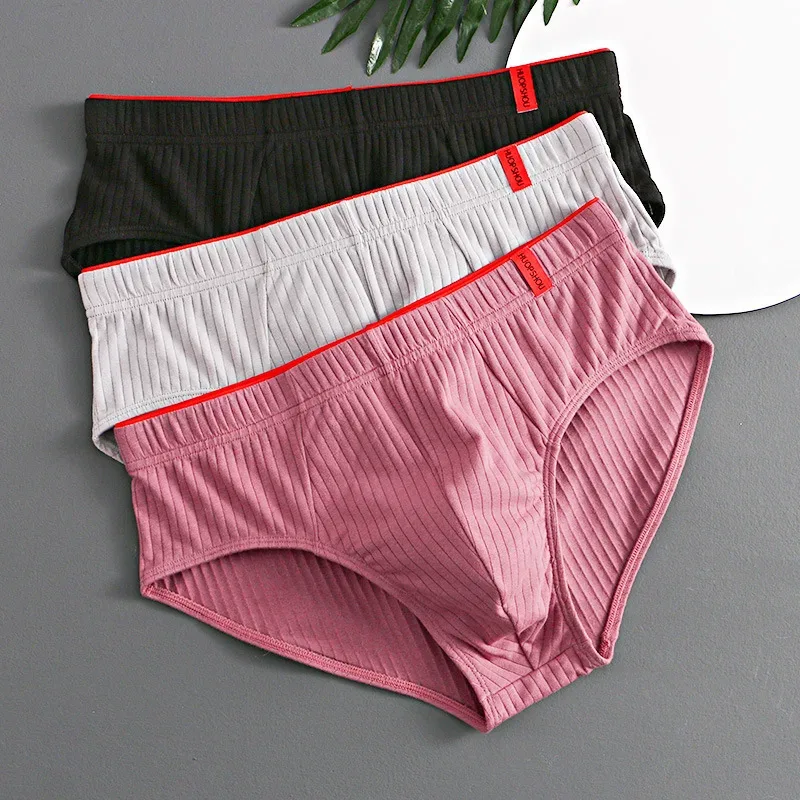 1/3PCS 남자 팬티 중반 허리 탄성 부드러운 통기성 방부제 U 볼록 스트라이프 솔리드 컬러 캐주얼 남자 속옷 속옷 남자 — image 27