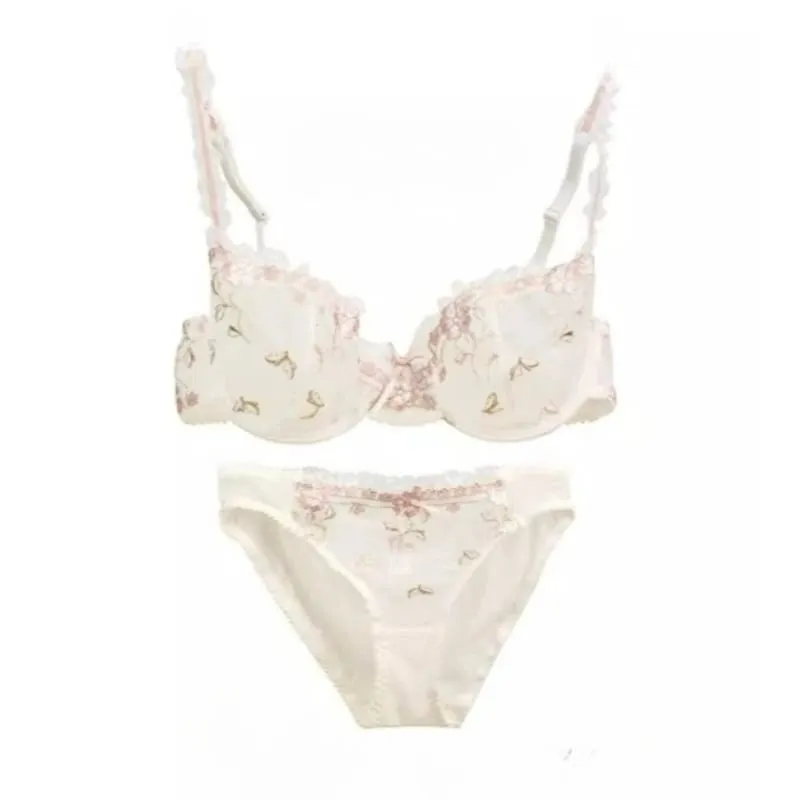 Ensemble de soutien-gorge non doublé de style Français | Demi-tasse minimiseur en dentelle pour grande taille de bonnet, sans rembourrage, fine, transparente, Anti-affaissement, Lingerie BANERDANNI — image 4