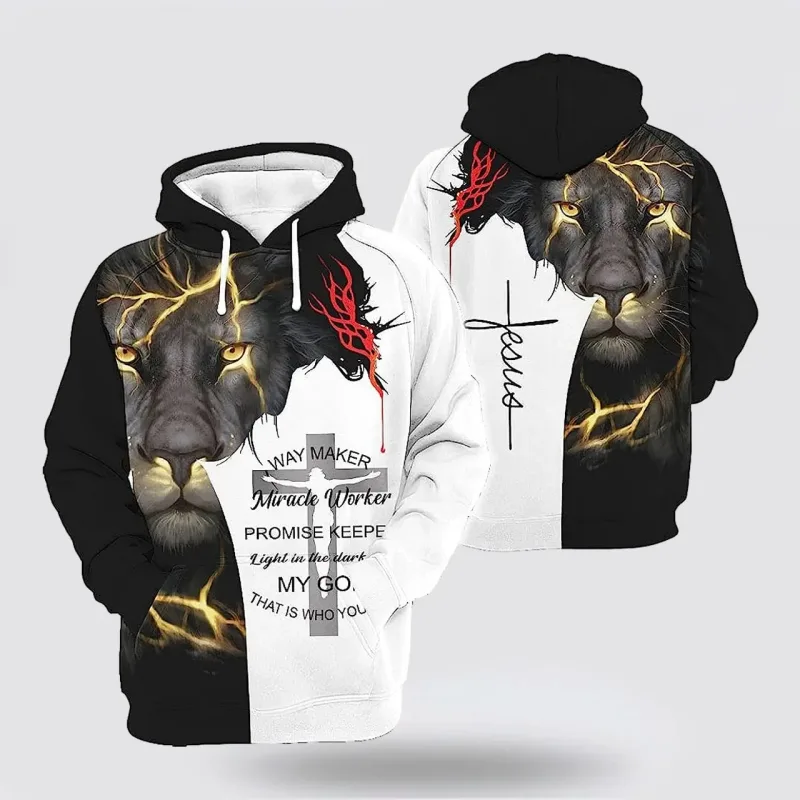 2025 primavera y otoño Dios Jesús gráfico jerseys Animal León 3d impreso sudaderas con capucha deportes Casual diario sudaderas Unisex — image 13