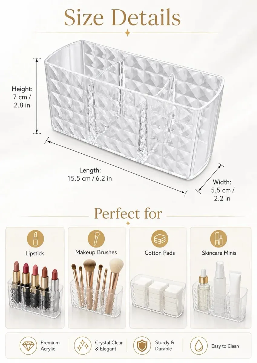 Layered Cosmetic Display Box Desktop Organizer med fack för sminkborstar och kosmetika för smycken — image 4