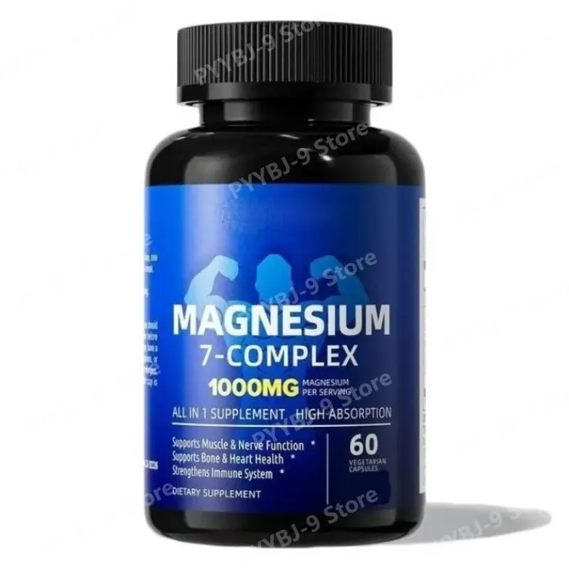 Suplemento complejo de magnesio 7 con glicinato, citrato, malato, quelato, zinc, vitamina D3 B6 para el alivio muscular del sueño, 60 cápsulas — image 1