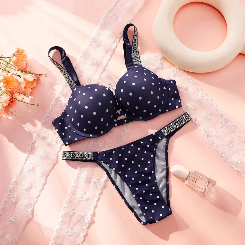 Victoria Secret เซ็กซี่มาก Shine สคริปต์ Polka Dot Push Up Bra Shine สคริปต์ทองชุดกางเกงผู้หญิงชุดชั้นในเซ็กซี่ร้อน — image 5