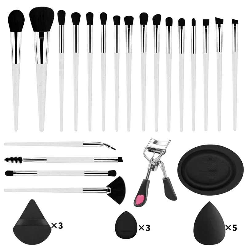 33 Buah Kit Alat Rias 20 Kuas Rias dengan Mangkuk Pembersih Puff Bedak Set Rias Mata Wajah Penuh Penjepit Bulu Mata — image 12