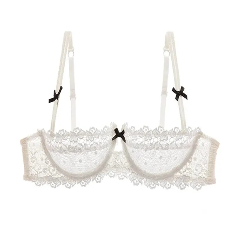PLUS ขนาดเซ็กซี่ครึ่งถ้วยลูกไม้ Bra SHEER ตาข่าย Unlined Bralette สำหรับผู้หญิง A D ถ้วยที่มองไม่เห็น Push Up Underwire ชุดชั้นในชุด — image 9