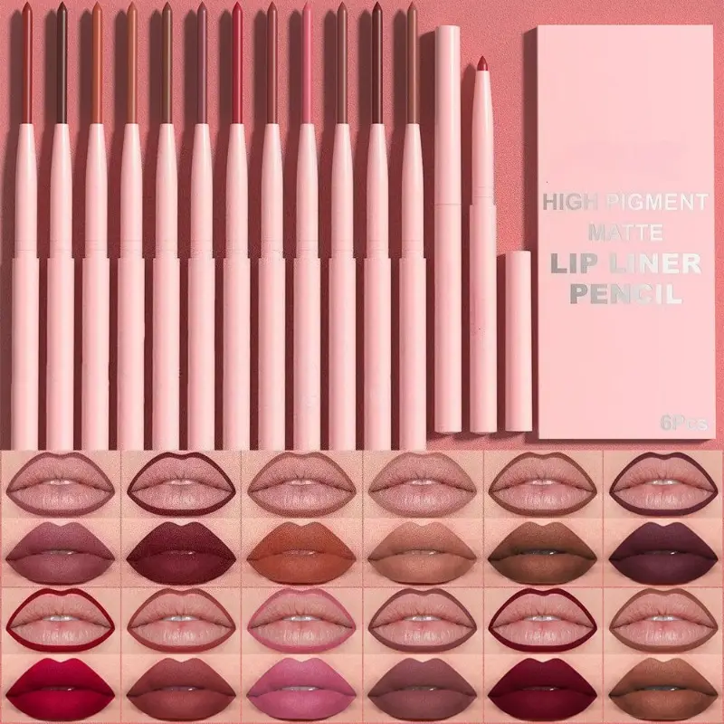 6 stk Lip Liner Pen Sæt Langtidsholdbar Vandtæt Svedtæt Nem Farvning Ikke-falmende Farve Rendering Lip Gloss Sæt Beauty Makeup — image 2