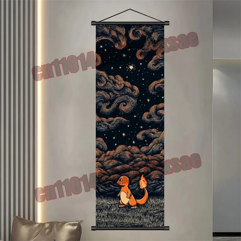 Printed Pokemon Poster Anime Wall Artwork Gengar Eevee Pikachu Images Scroll Paintings Retro Artist Home Living Room Decor