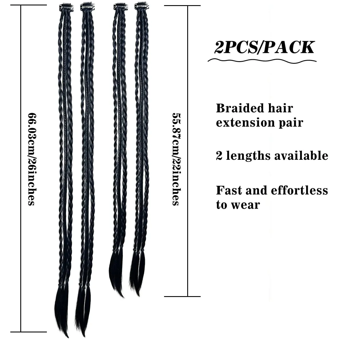 2PCS Synthetische 22"26" Clip In Zöpfe Haar Extensions Geflecht Pferdeschwanz Haarteile Geflochtene Haar Clip Auf Zöpfe für Frauen Tägliche Party — image 3