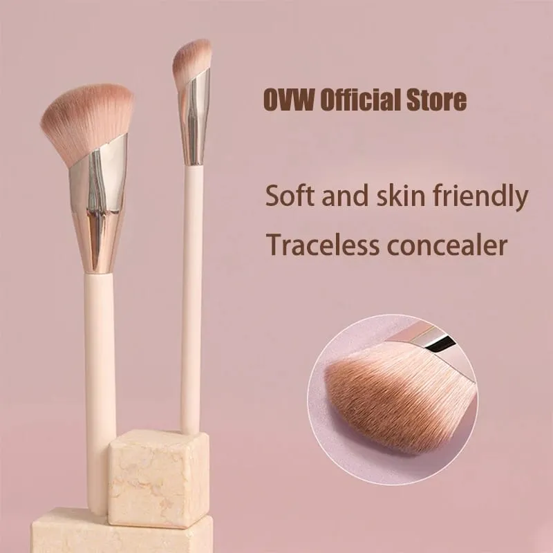 Berus Mekap OVW Berus Penyuci Asas Cecair Blending Blush Brush 2PCS Kontur Wajah Kepala Serong Alat Solek Profesional — image 1