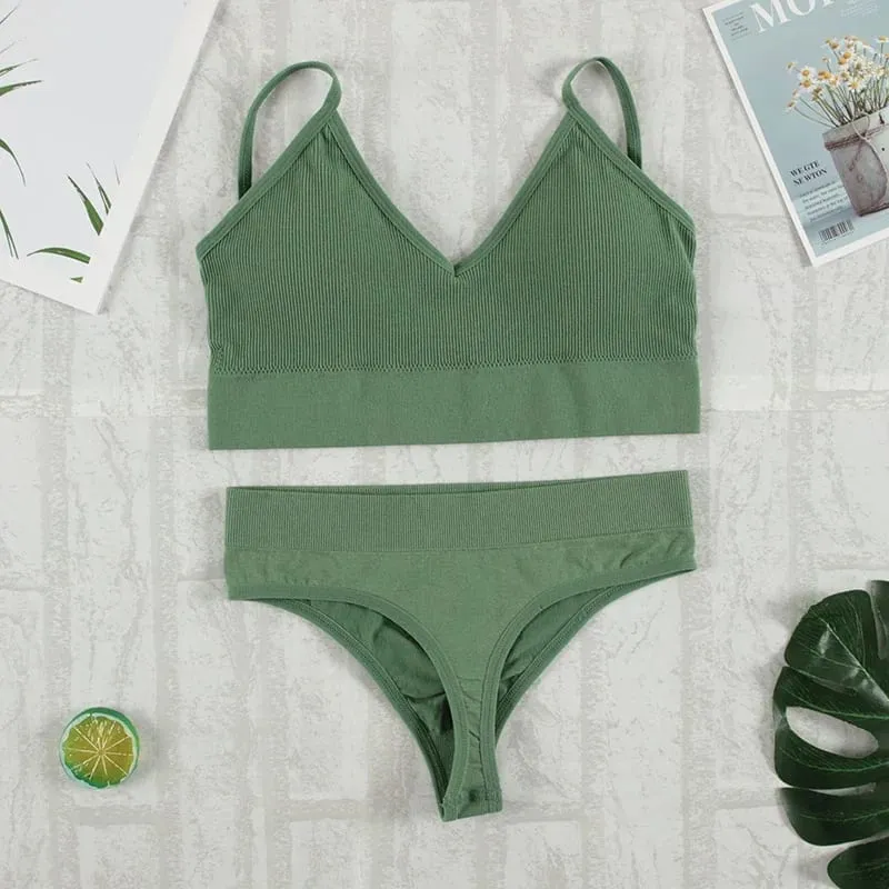 2Pcs Bra Set Underwear Set Women Panties Sexy G-String Seamless Bralette Female Lingerie Soft Tank Crop Top 2026 — image 10