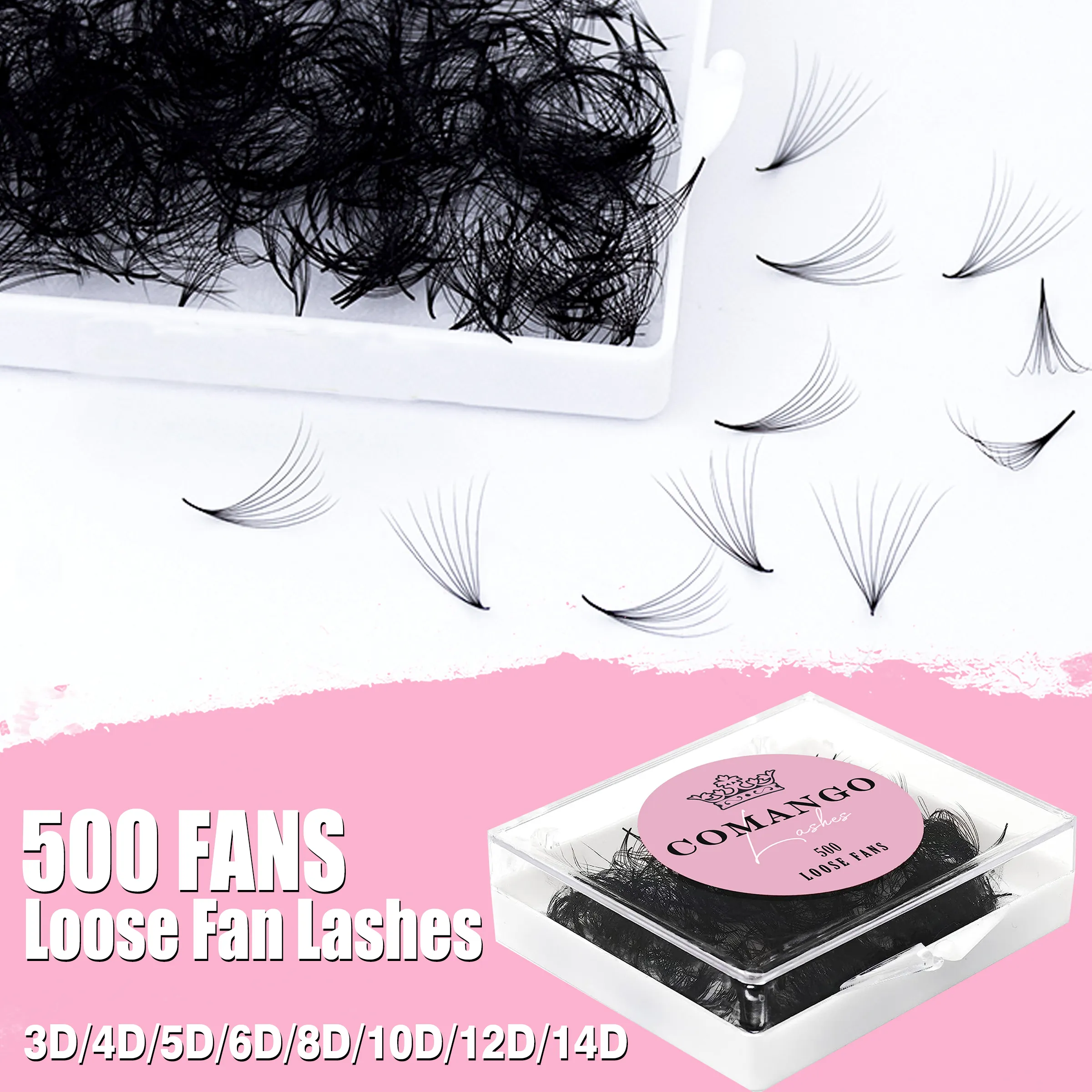 CoMango 500Fans Promade Fans Wimpernverlängerung Bulk 3/6/7/10/12/14/16D Pointy Stem 0,05/0,07 C/D Curl Vorgefertigte Volumenfächer — image 2