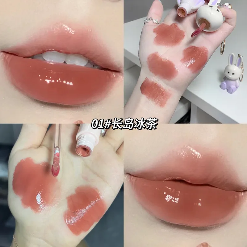 귀여운 토끼 거울 립글레이즈 키 체인 립스틱 방수 립글로스 오래 지속되는 스틱 컵 여성 립글레이즈 화장품 6 색 — image 10