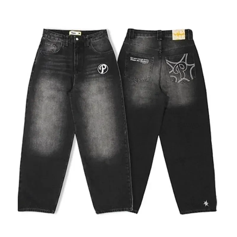 90s Gothic Centipede Embroidery Washed Oversized Wide-Leg Pants Jeans Men Y2K New Harajuku Punk Hip-Hop Rock Couple Street Wear — image 27