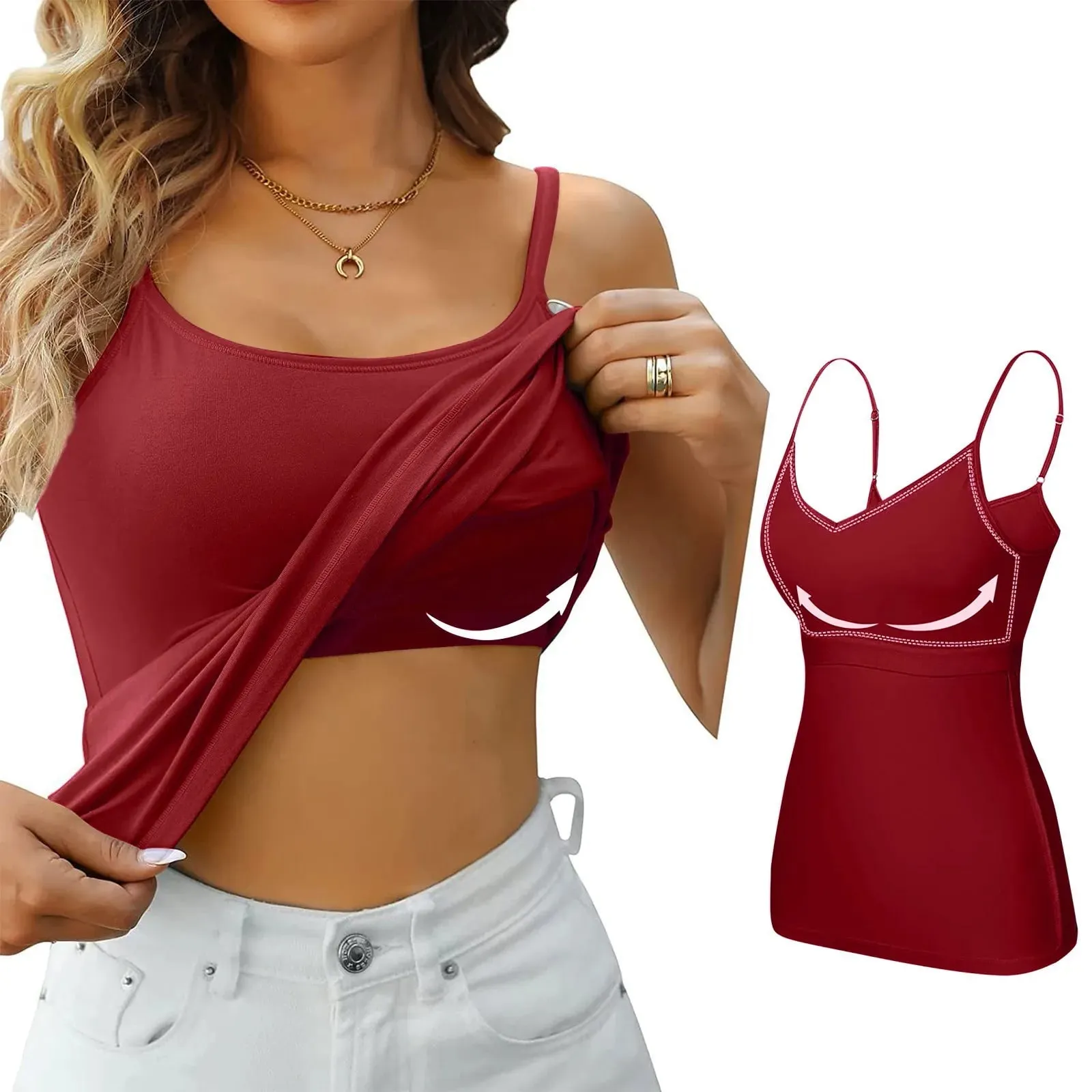 Women's Camisole With Bottom Chest Pad Sexy Oversized Underwear With Chest Pad Summer outerwear Solid color versatile camisas — image 14