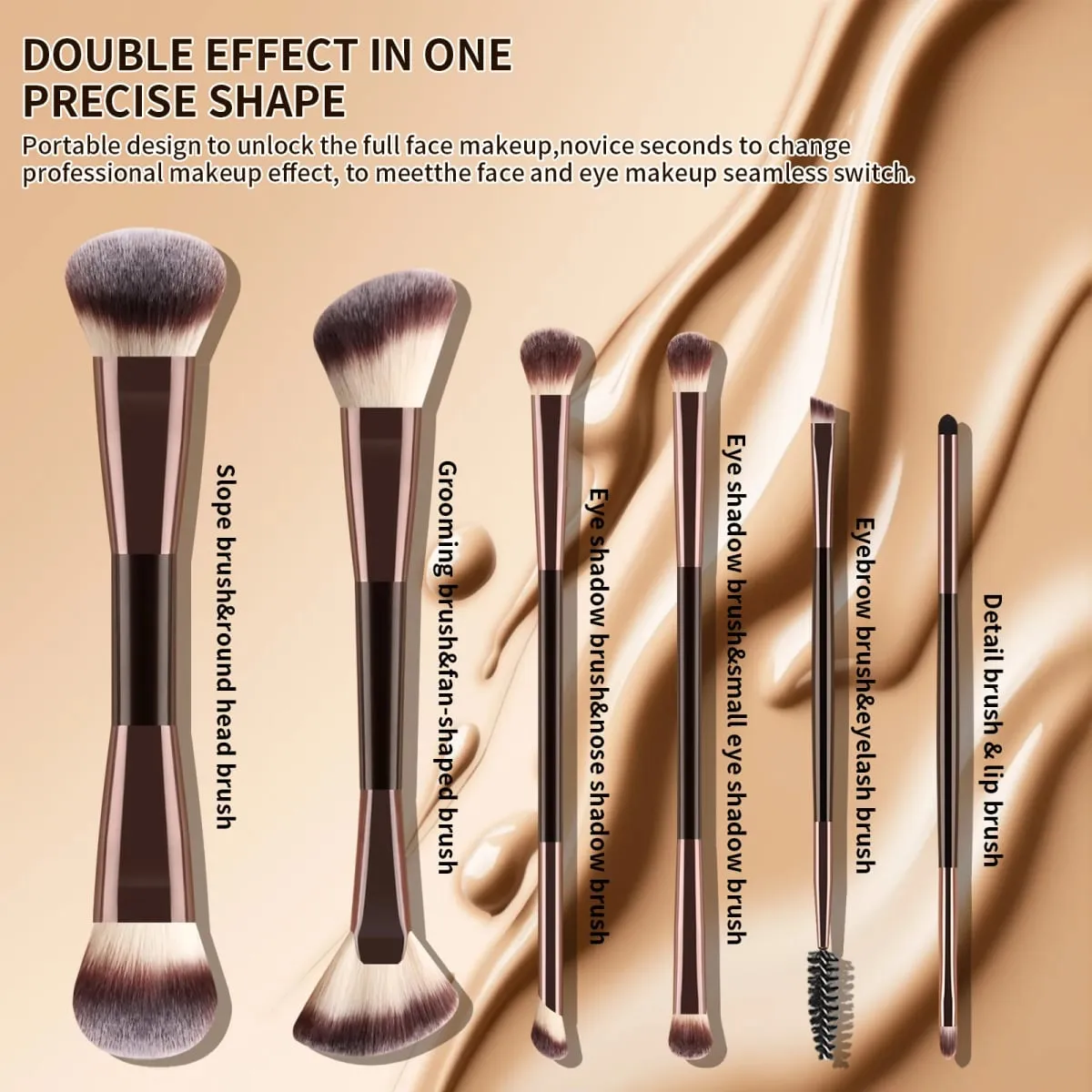 6 Buah Set Kuas Rias Kepala Ganda Kuas Alis Eyeshadow Kontur Perona Pipi Bubuk Alat Kosmetik Wajah Penuh