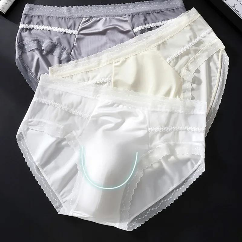 Men's Sexy Lace Thin Briefs Seamless Underware Ice Silk Brief 3D Bulge Pouch Panties Sleep Bottoms Breathable Male Underpants — image 5