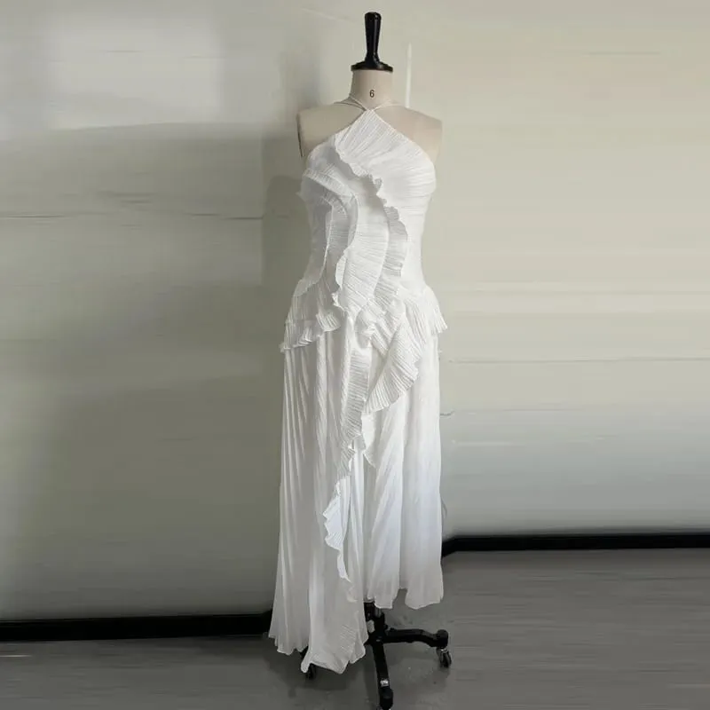 Elegantสายคล้องคอRufflesชุดราตรีของแข็งพับสายลูกไม้ขึ้นBacklessชุดพรรคเซ็กซี่ 2025 ใหม่ปาร์ตี้วันหยุดy2k Robe — image 6