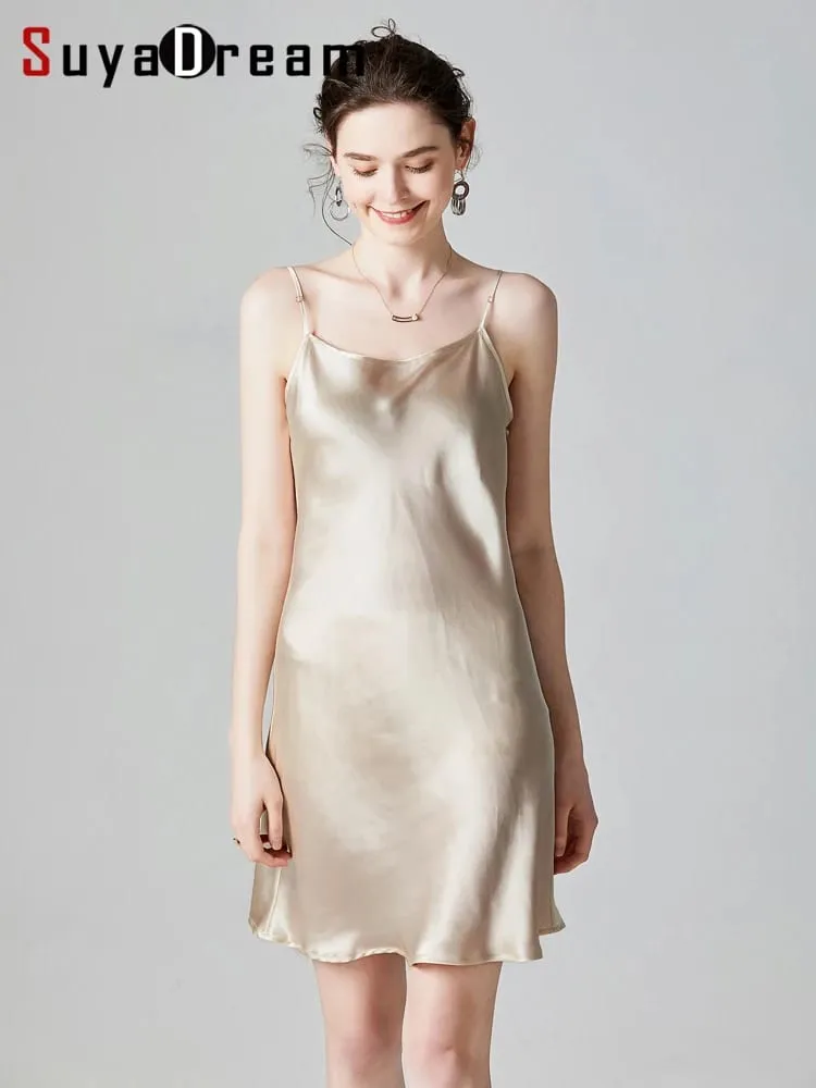 SuyaDream – Mini robe en soie véritable pour femme, 19mm, sans manches, couleur unie, bretelles Spaghetti, vêtements de nuit élégants et chics, 100%, 2025 — image 1