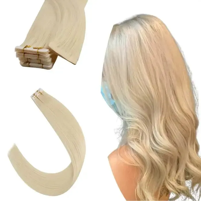 [12 เดือน] ที่มองไม่เห็นเทปฉีดต่อผม Virgin Hair สีขาวสีบลอนด์ 10A คุณภาพ Long Uselife