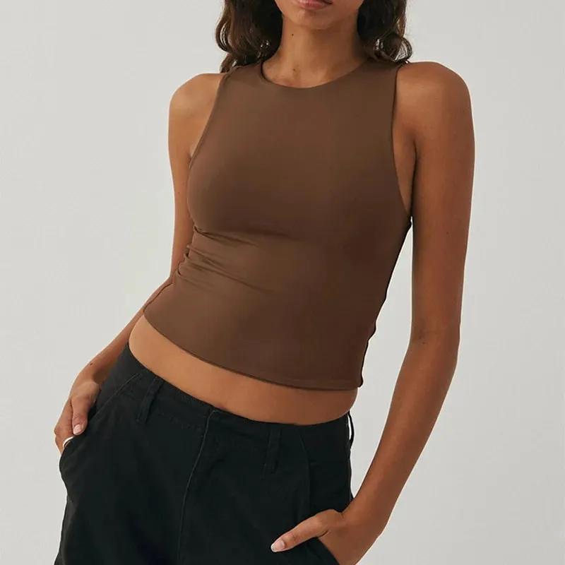 Camicia senza maniche con fondo stretto, girocollo, gilet casual in tinta unita a forma di I — image 8