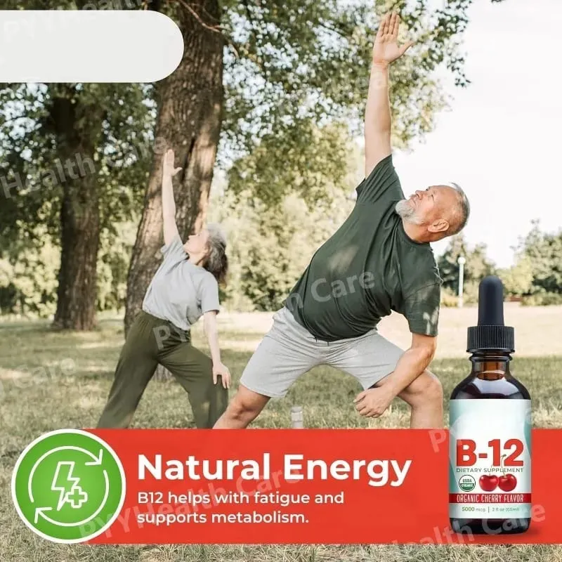 Methylcobalamin B12 Menjatuhkan 5000mcg Vitamin B12 Cecair Tambahan Sublingual Perisa Ceri Vegan Pemakanan Harian Tanpa Gula 60ml — image 6