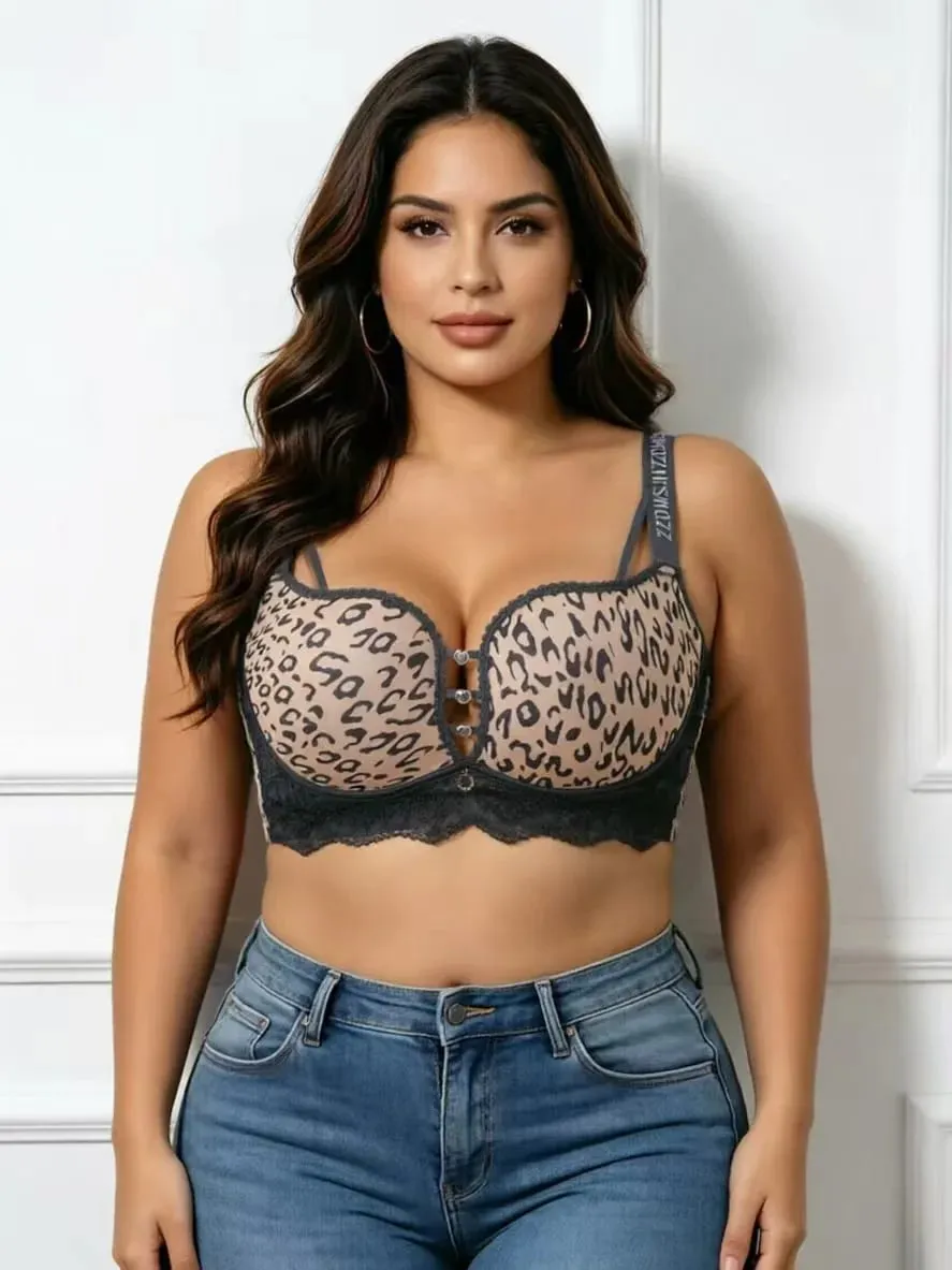 Plus Size Dünner, kabelloser Minimizer-BH mit Leopardenmuster, Anti-Sagging-Komfort-Dessous für Frauen mit großer Oberweite — image 4