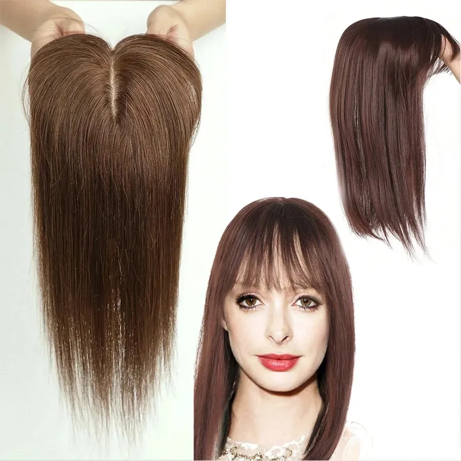 Long Straight Hair with Black Brown Hairpin Bangs High Temperature Fiber Hair Topper Clip In Hair Extensions 2styles — image 15