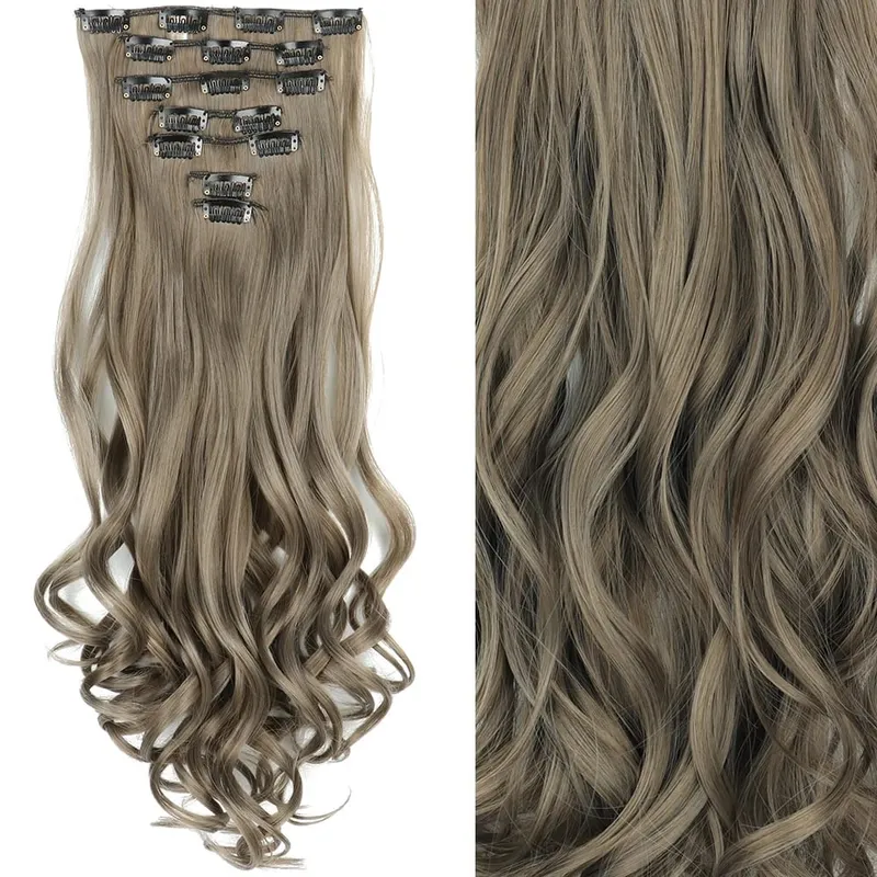 16 Clips 7Pcs/Set Hair Extensions Long Wavy Hairstyle Natural Synthetic Black Blonde Hairpieces Heat Resistant For Women — image 31