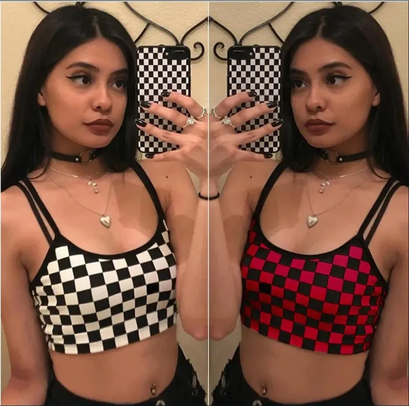 Noir rouge Plaid damier débardeur licou femmes nu ventre culture hauts Camis mode bustier tubulaire femme sans manches recadrée gilet — image 6