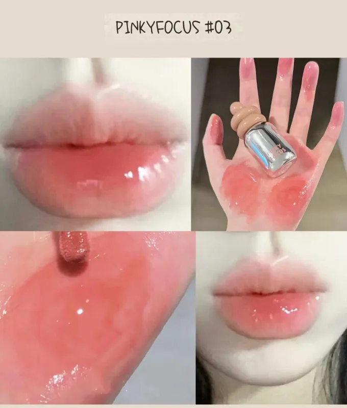 Pinkyfocus Olio per labbra trasparente lucidante Finitura in vetro idratante Tonalità nuda non appiccicosa Ideale per stratificare per illuminare le labbra — image 12