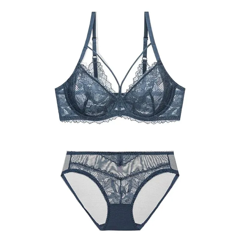 L'bellagiovanna PLUS ขนาด Minimizer Bra ชุด Strappy Caged ลูกไม้ชุดชั้นในเย็บปักถักร้อย SHEER ตาข่าย Bralette Underwire Unlined Bra B-E — image 2