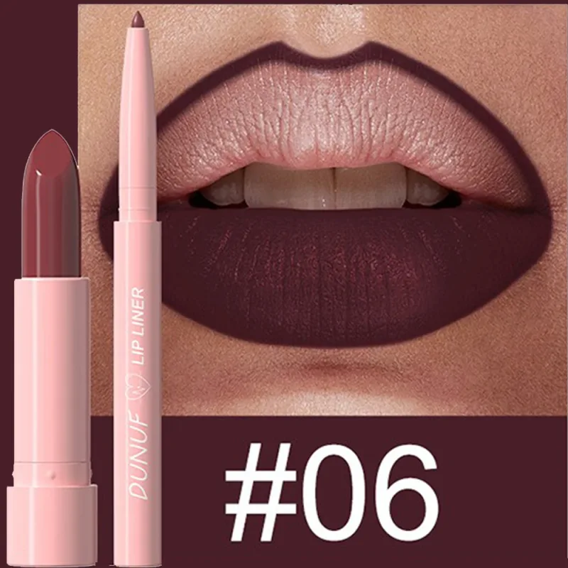 2 ชิ้น/เซ็ตลิปสติก + Lip Liner แต่งหน้าชุด Matte Nude ยาวนานกันน้ำไม่ย้อมสี Tapered Nib Lip Contour ปากกา lip เครื่องสำอาง — image 4