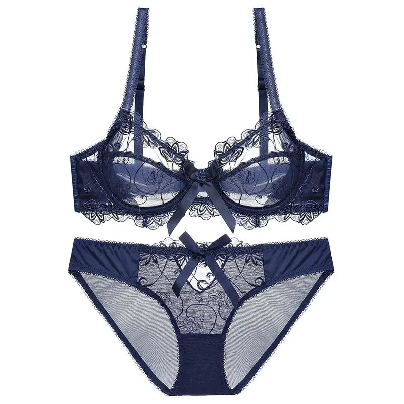 Bralet Tipis Tanpa Empuk untuk Payudara Kecil Ultra Nipis Bra Renda Boleh Laras Set Pakaian Dalam Halterneck Seksi untuk Wanita BANERDANNI — image 9