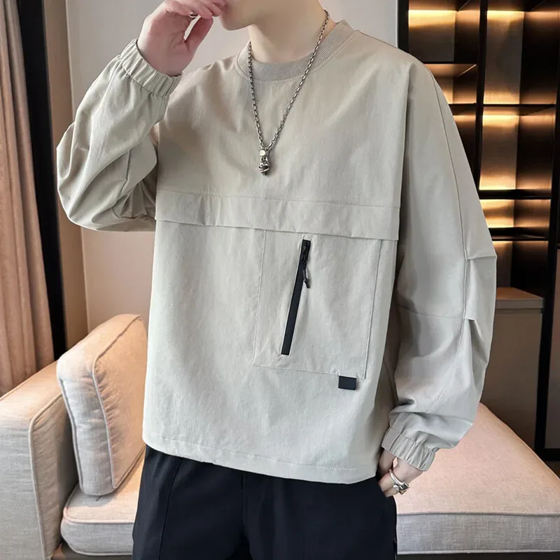 Pullover Ringan dan Bernafas Lelaki Kasual Musim Bunga Musim Panas Tarikan Hoodie Pakaian Jalanan Pakaian Baju Sweat Top Pejal