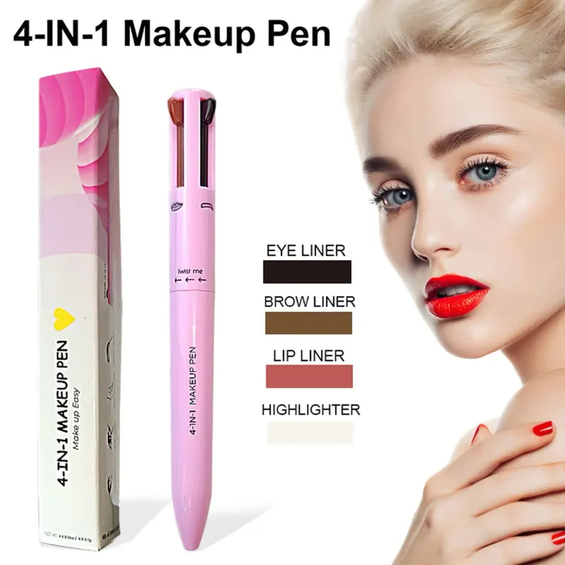 4 In 1 ปากกาแต่งหน้าดินสอเขียนคิ้วยาวนาน Easy Color Lip Liner Highlight โกหก Silkworm ปากกาอายไลเนอร์กันน้ำแต่งหน้าเครื่องมือ — image 2