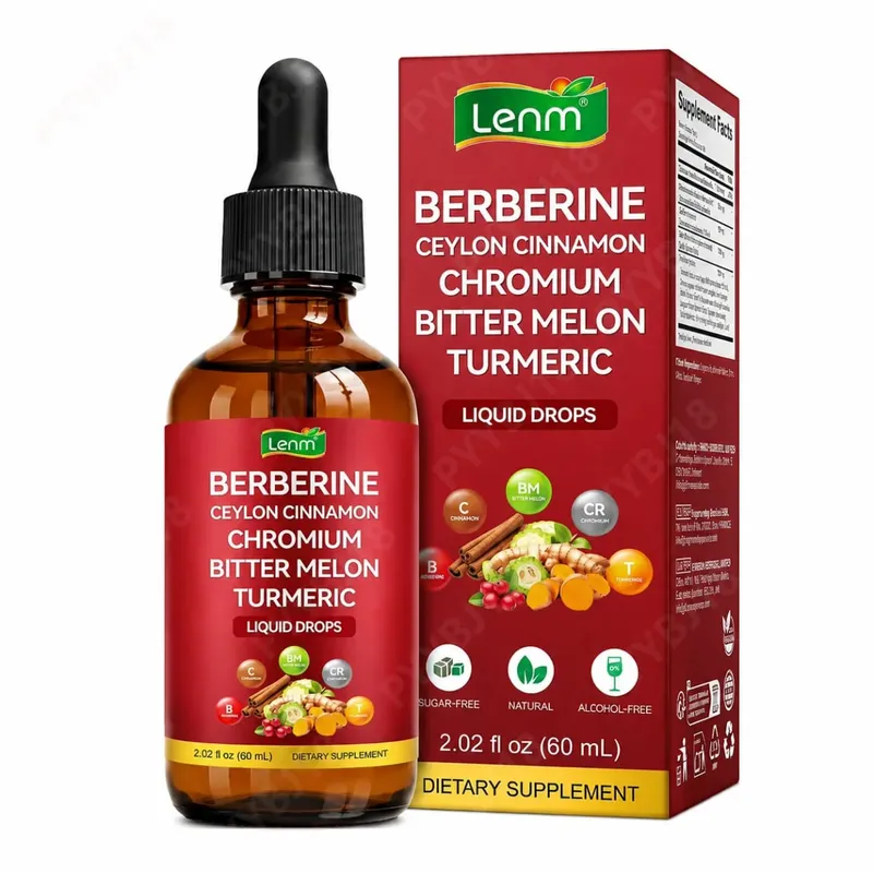 Berbérine Gouttes Liquides Chrome & Cannelle de Ceylan Soutient la Vitalité Bien-être Métabolique Santé Digestive Sans Sucre Sans OGM 60 ml