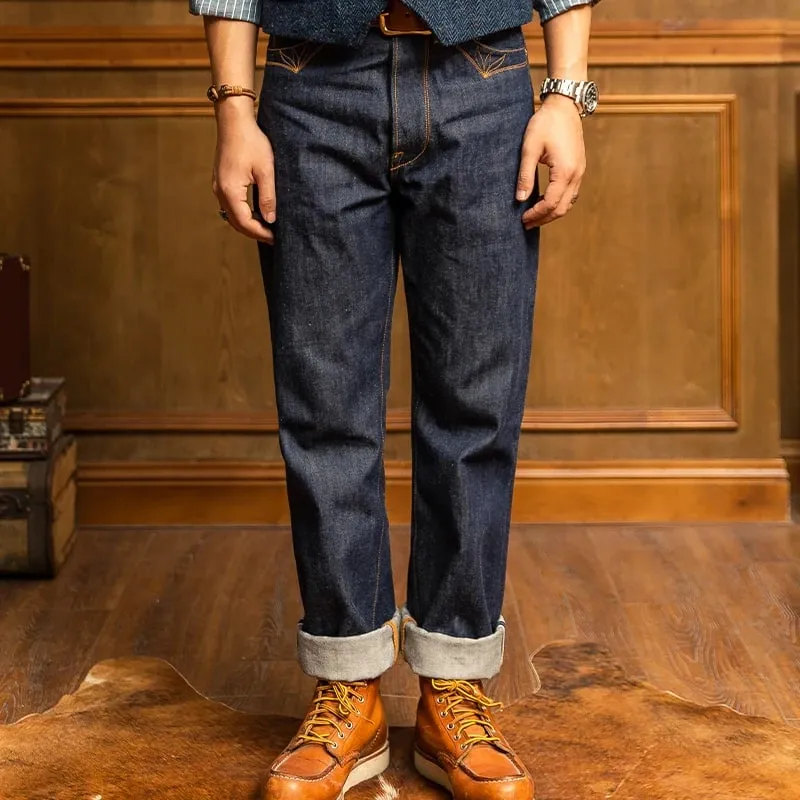 Jean rouge Tornado 350 Selvedge avec poches et coutures avec boucle au dos, pantalon en denim brut 14oz — image 6