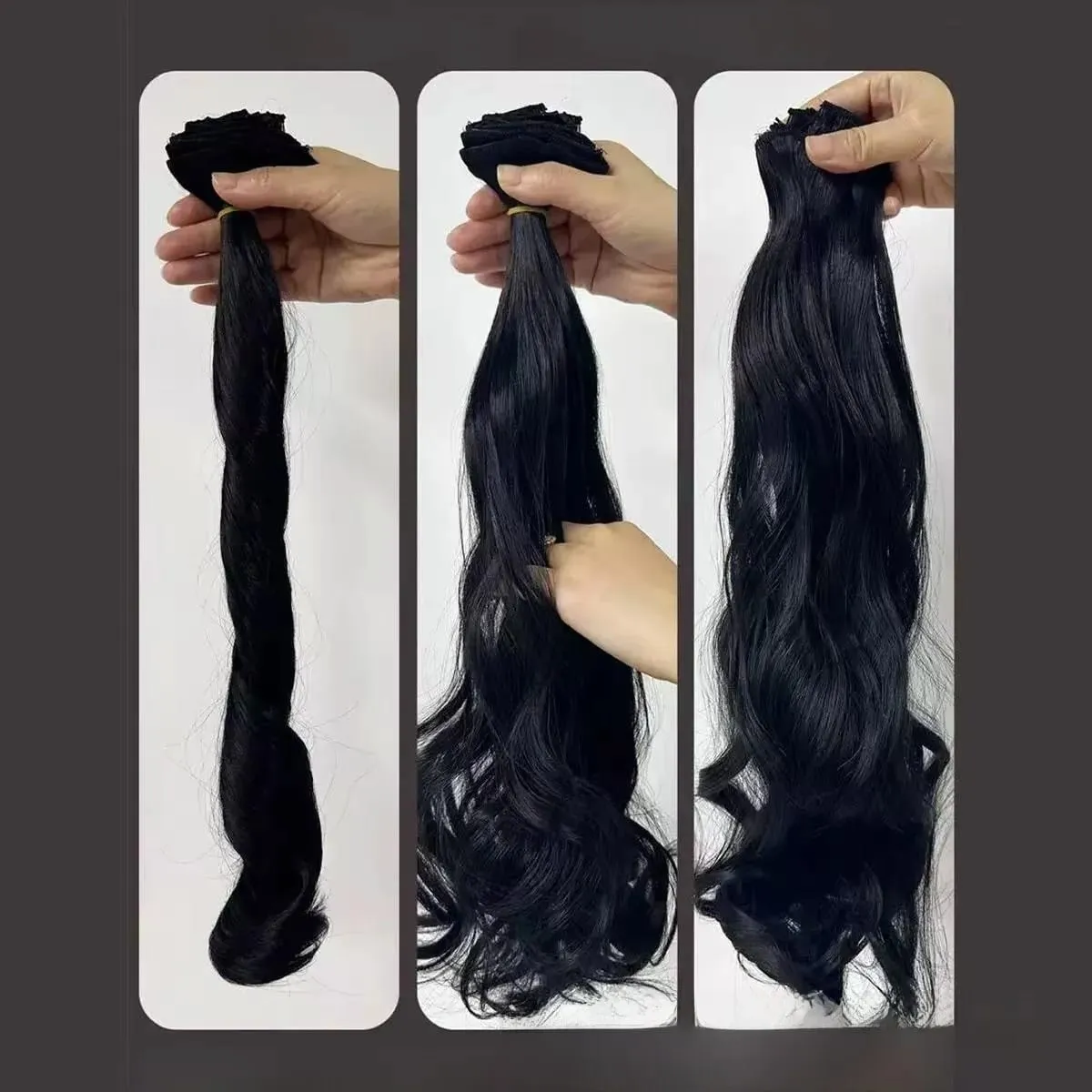 7 clip nelle estensioni dei capelli Acconciatura a onda lunga Nero 60-71 cm Capelli sintetici naturali Uso quotidiano Parrucchino per donna — image 3