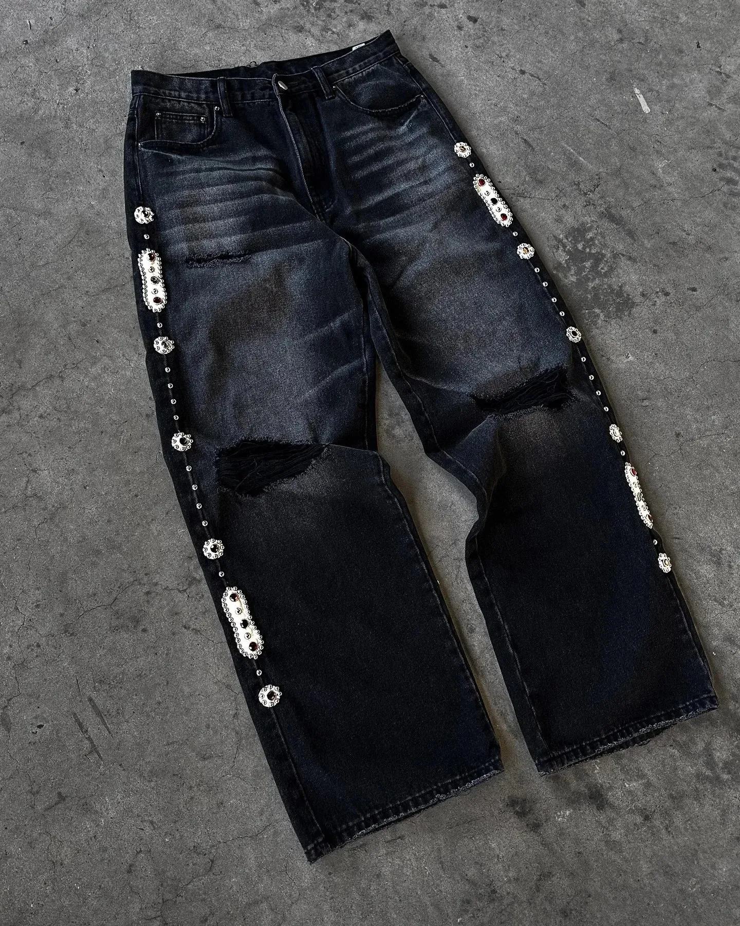 Harajuku Patchwork Kersenbloesem Borduren Denim Broek Y2k Vintage Vrouwen Baggy Rechte Wijde Pijpen Jeans Straat Mannen Kleding — image 8