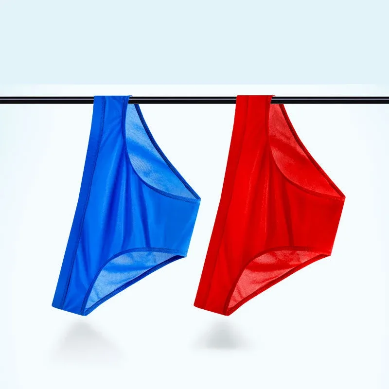 Slips en soie glacée pour hommes, sous-vêtements fins à séchage rapide, taille basse, couleur unie, sous-vêtements masculins Sexy avec poche bombée en U, culotte respirante — image 6