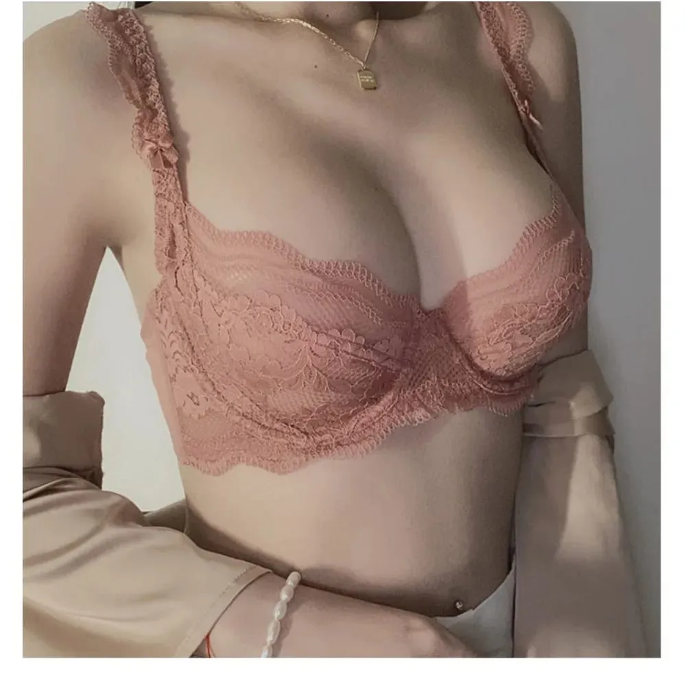 Plus Kích Thước Full Áo Ngực Quả Giá Bộ Áo Ngực Sheer Ren Hoa Mỏng Chống Chảy Xệ Hỗ Trợ Trong Suốt Quần Lót Nữ Thoáng Khí Dùng Thân Thiết — image 5
