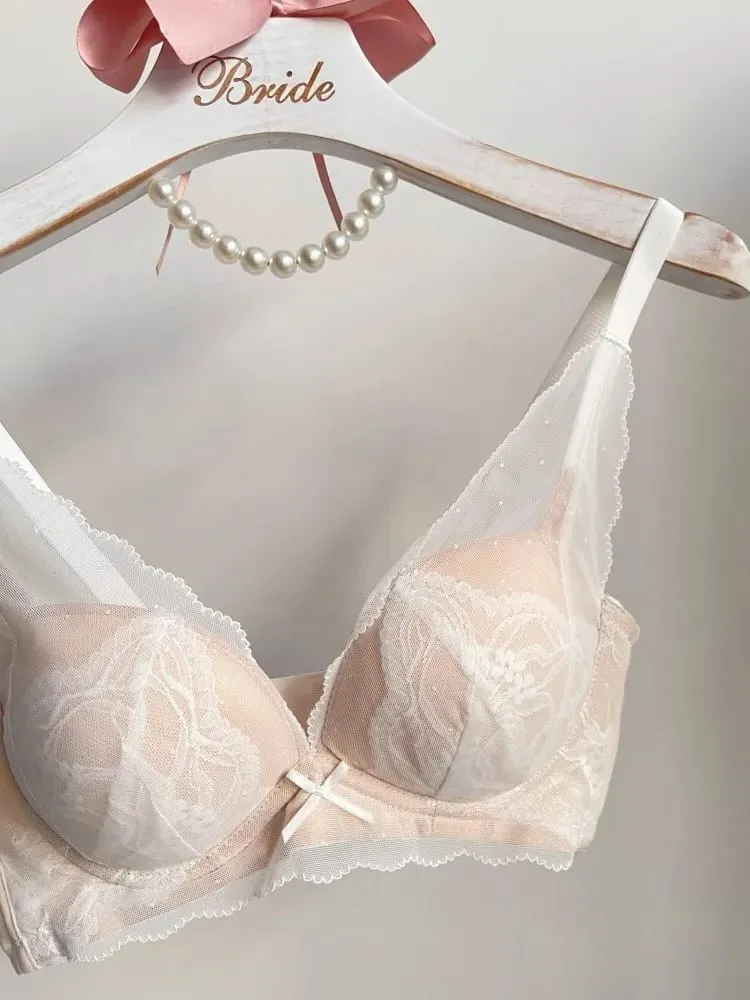Set reggiseno senza fili in pizzo morbido stile francese da donna push up seno piccolo sollevamento coppa piena set di lingerie comfort regolabile sexy da indossare ogni giorno — image 6
