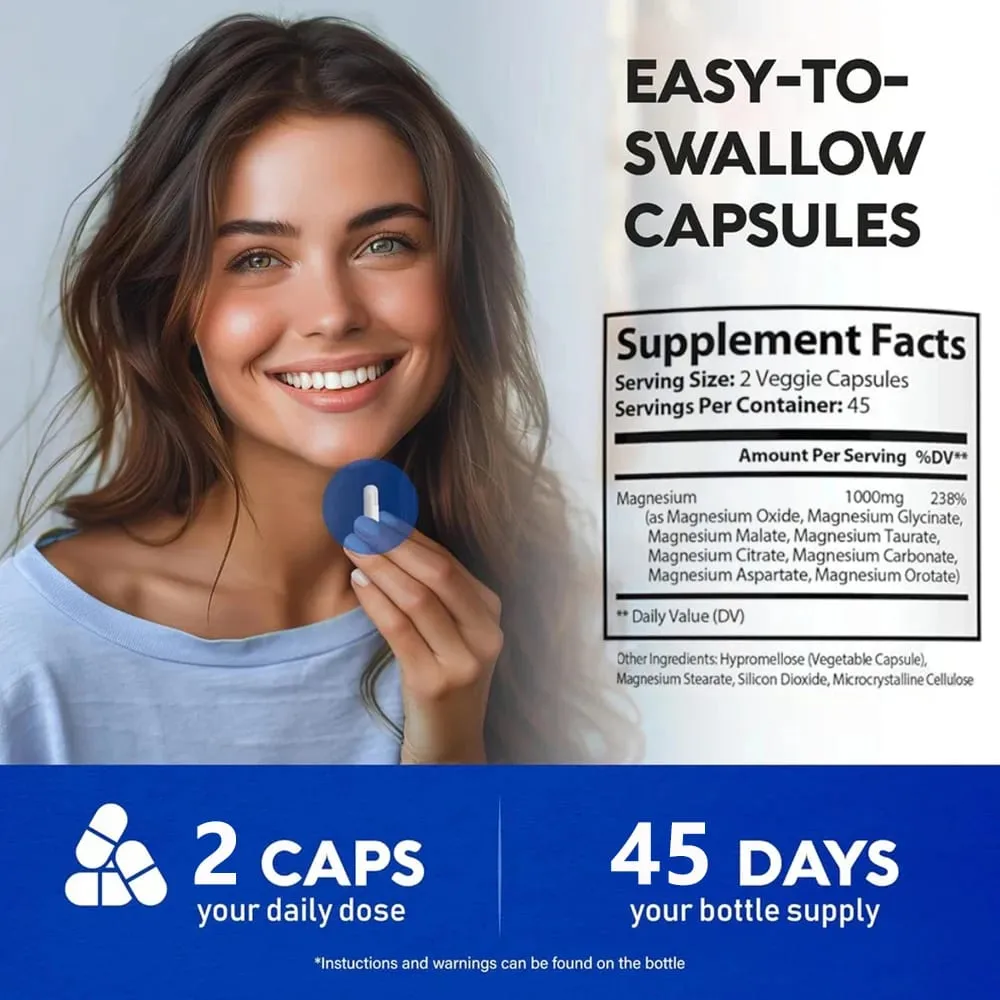 Magnesiumcomplex 1000 mg 8-elementair magnesiumsupplement met glycinaatcitraatoxide aspartaat orotaatmalaat tauraat High Abs